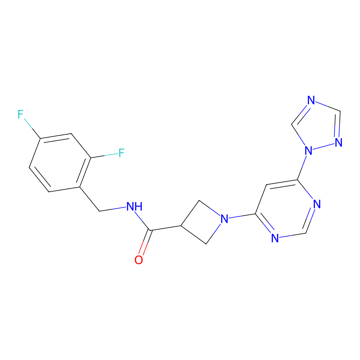 1-(6-(1H-1,2,4-triazol-1-yl)pyrimidin-4-yl)-N-(2,4-difluorobenzyl)azetidine-3-carboxamide molecular structure, CAS 2034360-33-1