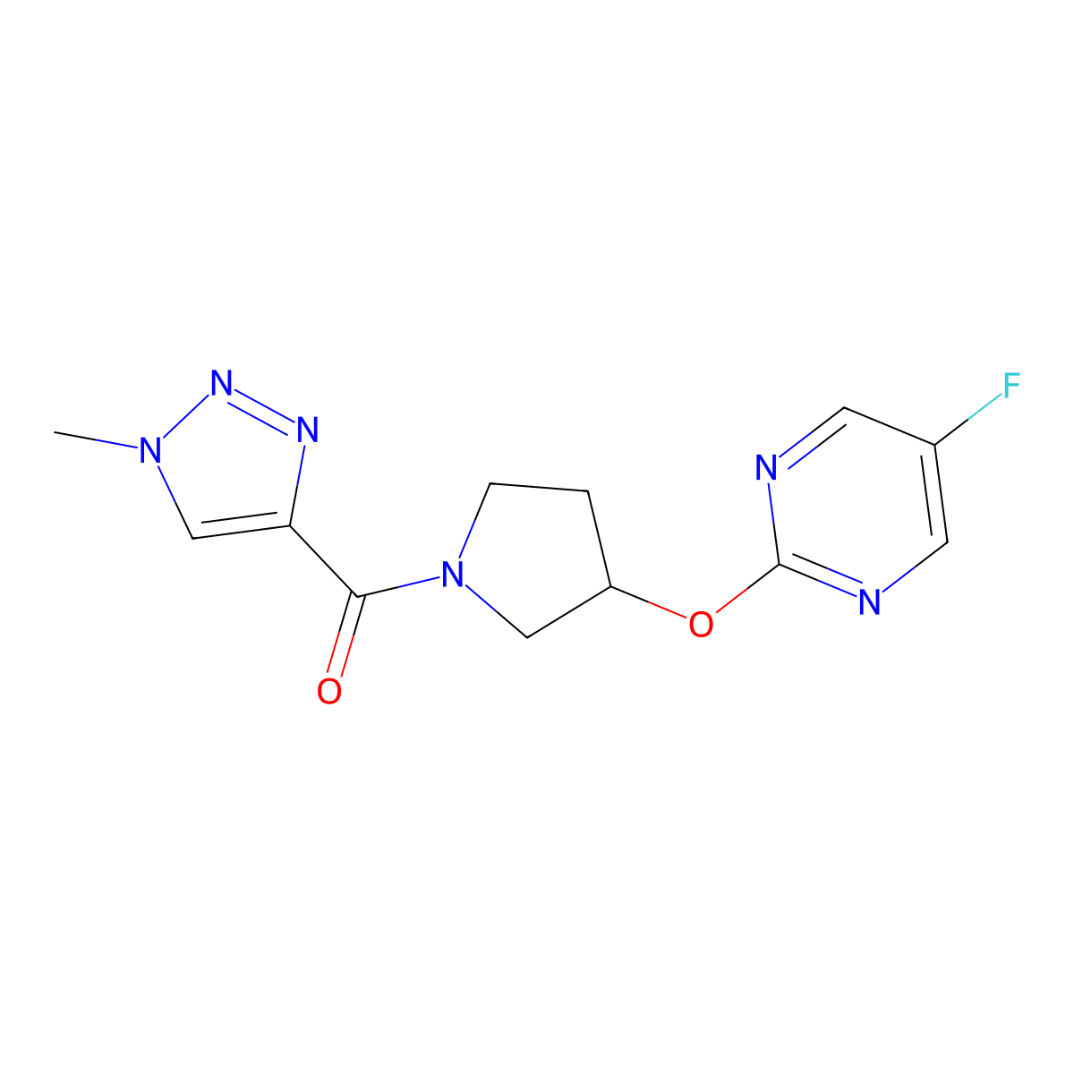 (3-((5-fluoropyrimidin-2-yl)oxy)pyrrolidin-1-yl)(1-methyl-1H-1,2,3-triazol-4-yl)methanone molecular structure, CAS 2034360-40-0