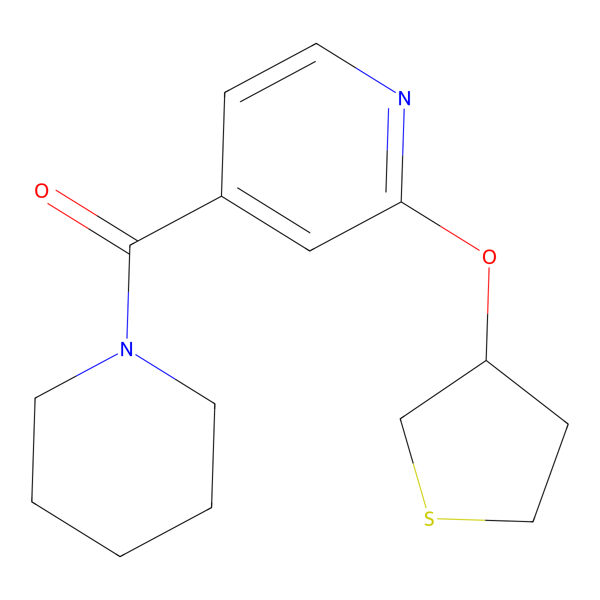 Piperidin-1-yl(2-((tetrahydrothiophen-3-yl)oxy)pyridin-4-yl)methanone molecular structure, CAS 2034360-42-2