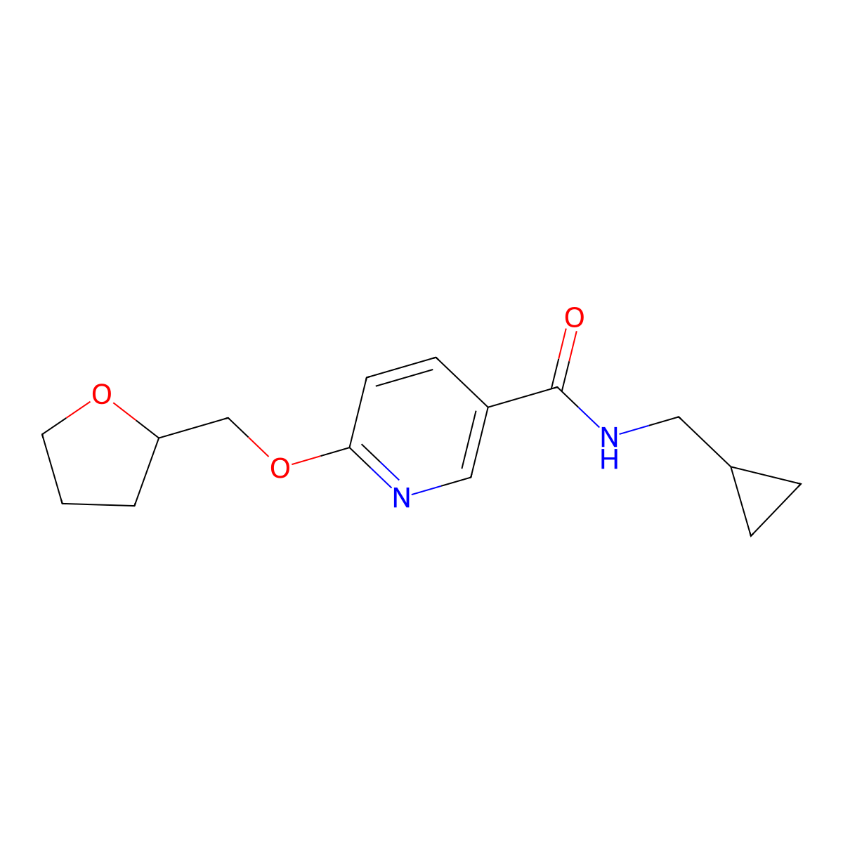N-(cyclopropylmethyl)-6-((tetrahydrofuran-2-yl)methoxy)nicotinamide molecular structure, CAS 2034360-44-4