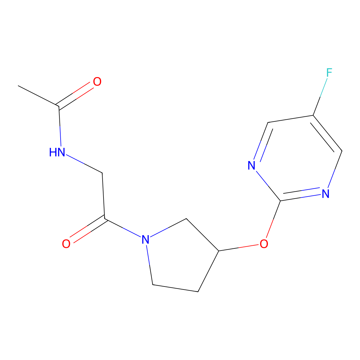N-(2-(3-((5-fluoropyrimidin-2-yl)oxy)pyrrolidin-1-yl)-2-oxoethyl)acetamide molecular structure, CAS 2034360-50-2