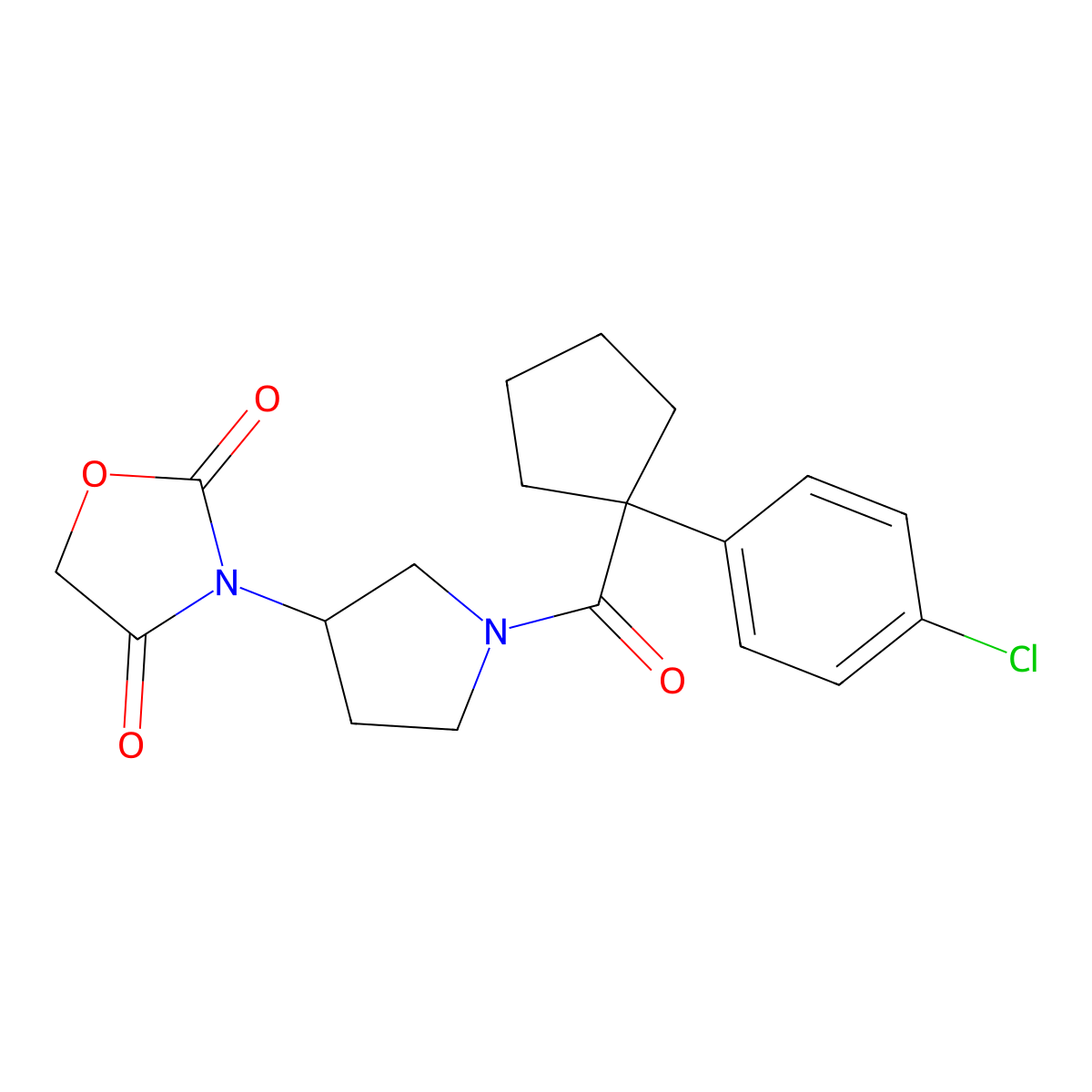 3-(1-(1-(4-Chlorophenyl)cyclopentanecarbonyl)pyrrolidin-3-yl)oxazolidine-2,4-dione molecular structure, CAS 2034360-58-0