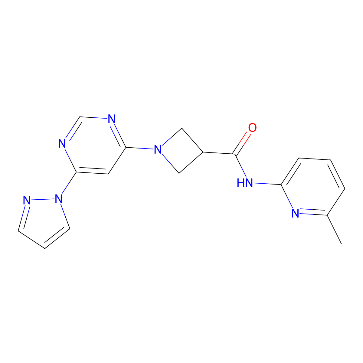 1-(6-(1H-pyrazol-1-yl)pyrimidin-4-yl)-N-(6-methylpyridin-2-yl)azetidine-3-carboxamide molecular structure, CAS 2034360-59-1