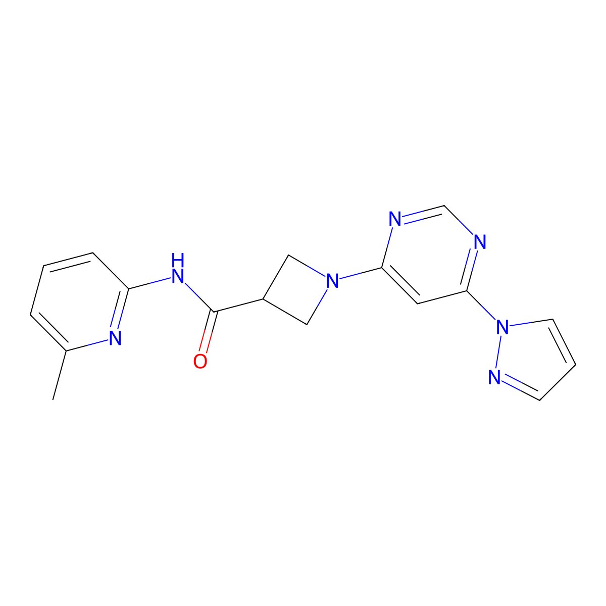 1-(6-(1H-pyrazol-1-yl)pyrimidin-4-yl)-N-(6-methylpyridin-2-yl)azetidine-3-carboxamide molecular structure, CAS 2034360-59-1