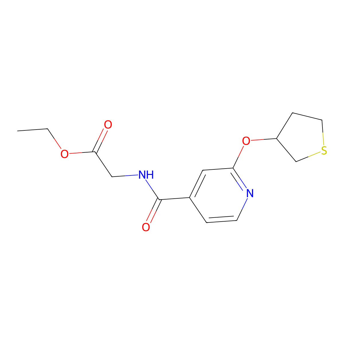 Ethyl 2-(2-((tetrahydrothiophen-3-yl)oxy)isonicotinamido)acetate molecular structure, CAS 2034360-65-9