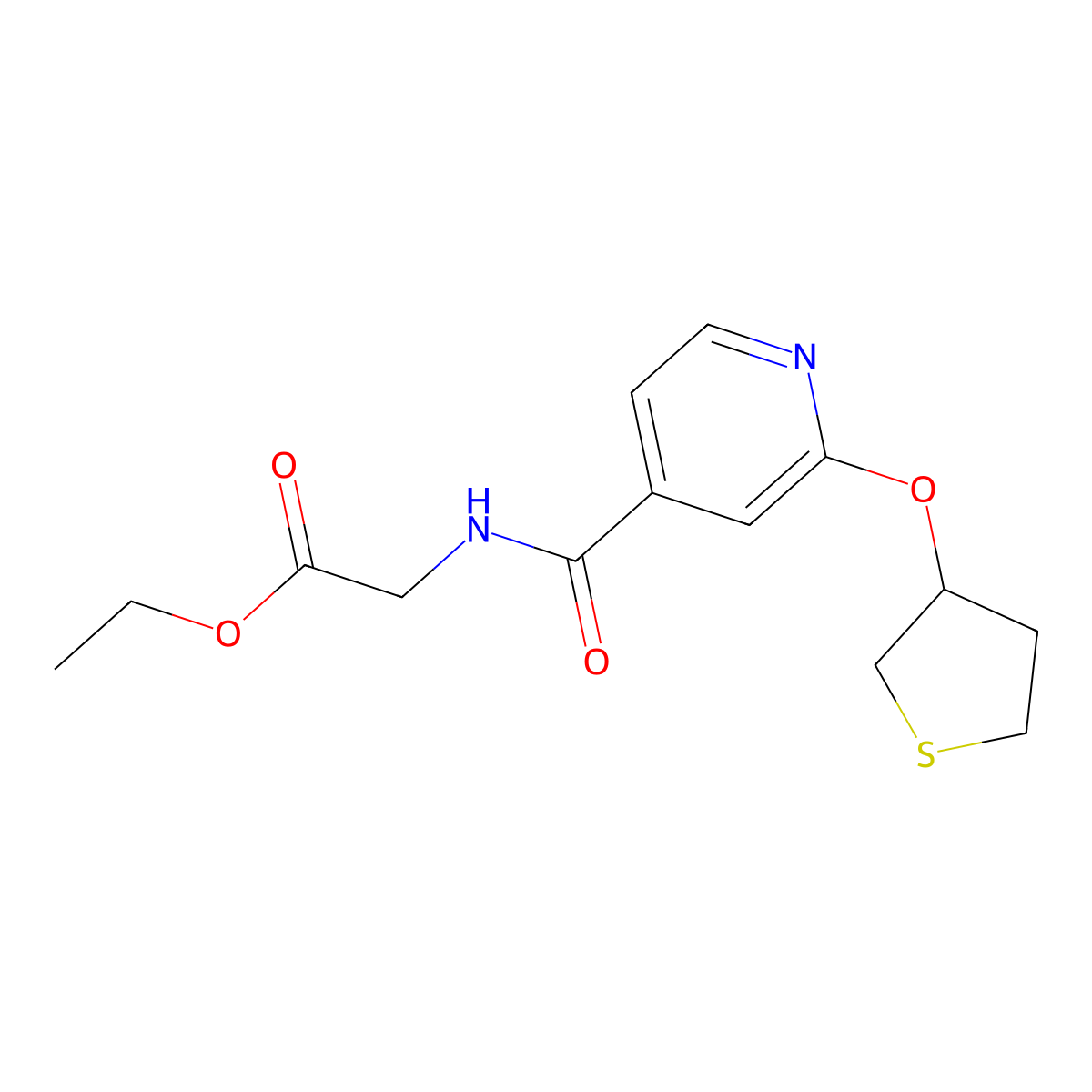 Ethyl 2-(2-((tetrahydrothiophen-3-yl)oxy)isonicotinamido)acetate molecular structure, CAS 2034360-65-9