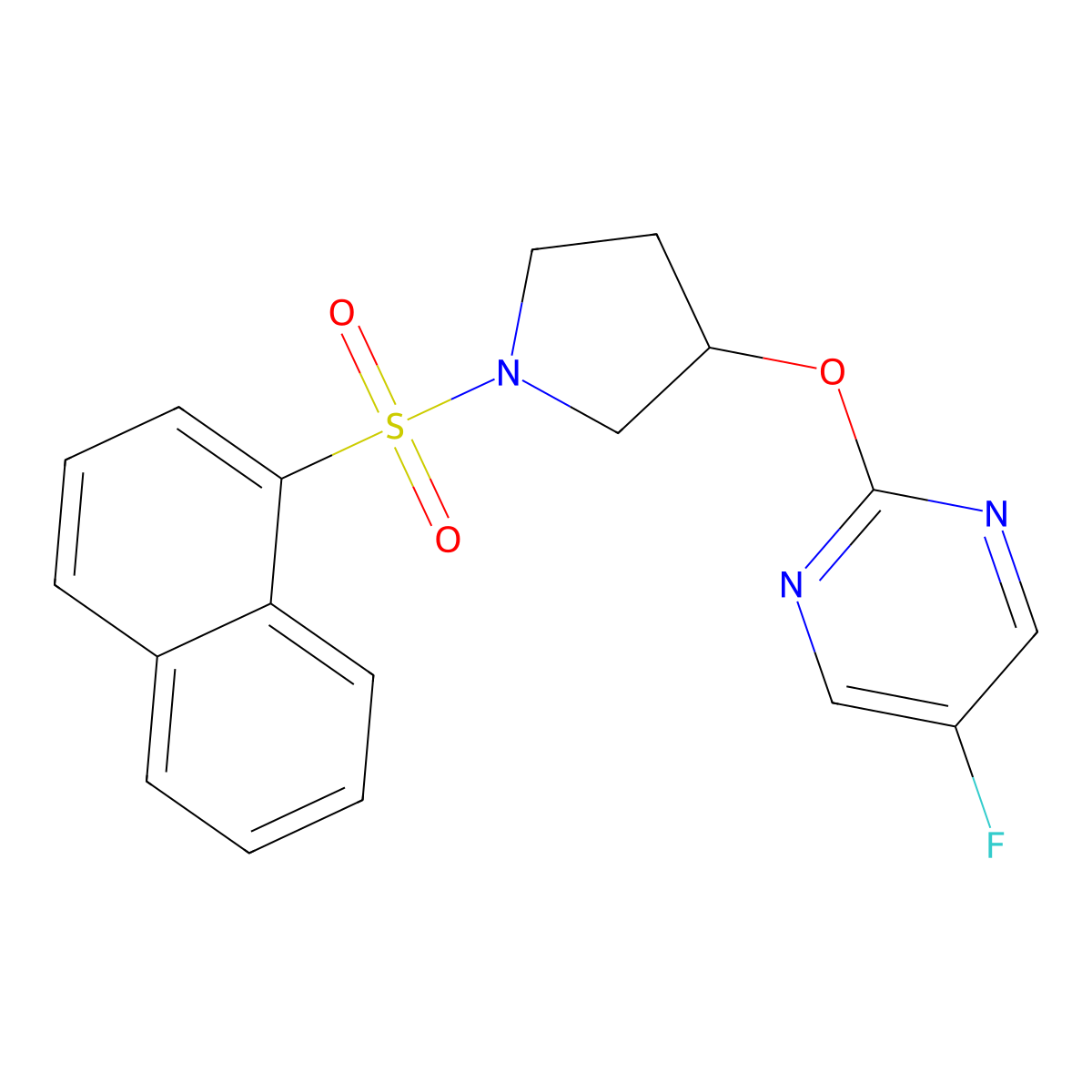 5-Fluoro-2-((1-(naphthalen-1-ylsulfonyl)pyrrolidin-3-yl)oxy)pyrimidine molecular structure, CAS 2034360-66-0