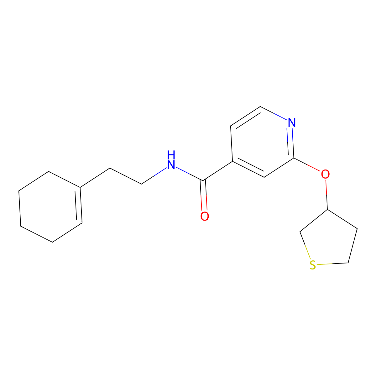 N-(2-(cyclohex-1-en-1-yl)ethyl)-2-((tetrahydrothiophen-3-yl)oxy)isonicotinamide molecular structure, CAS 2034360-73-9