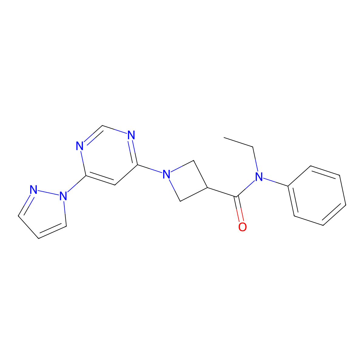 1-(6-(1H-pyrazol-1-yl)pyrimidin-4-yl)-N-ethyl-N-phenylazetidine-3-carboxamide molecular structure, CAS 2034360-74-0
