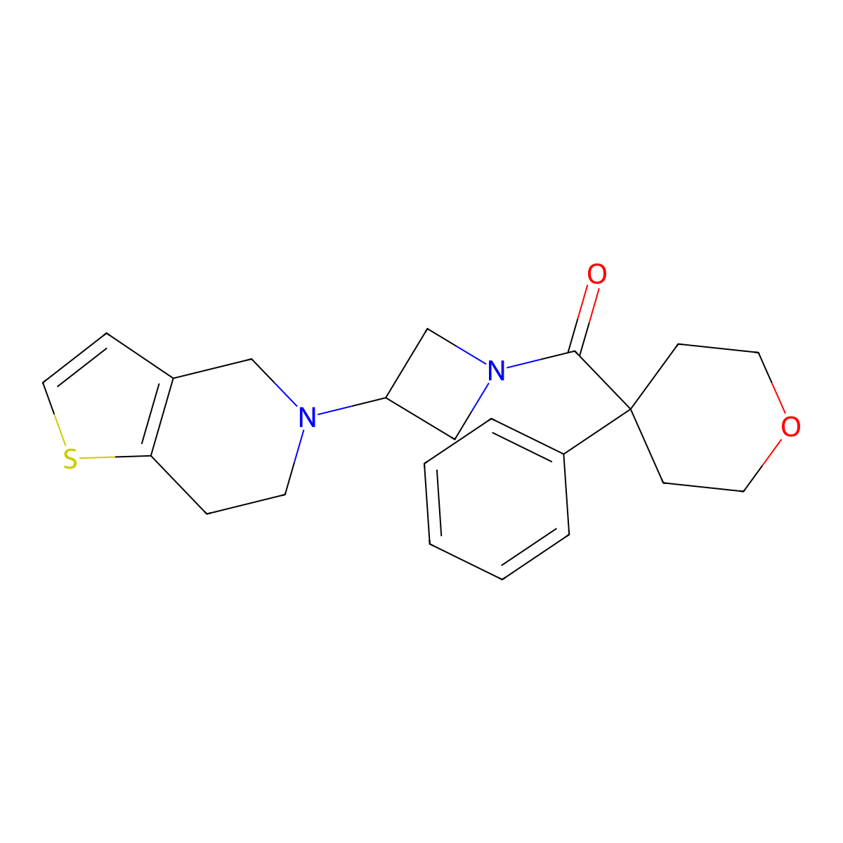 (3-(6,7-dihydrothieno[3,2-c]pyridin-5(4H)-yl)azetidin-1-yl)(4-phenyltetrahydro-2H-pyran-4-yl)methanone molecular structure, CAS 2034360-79-5