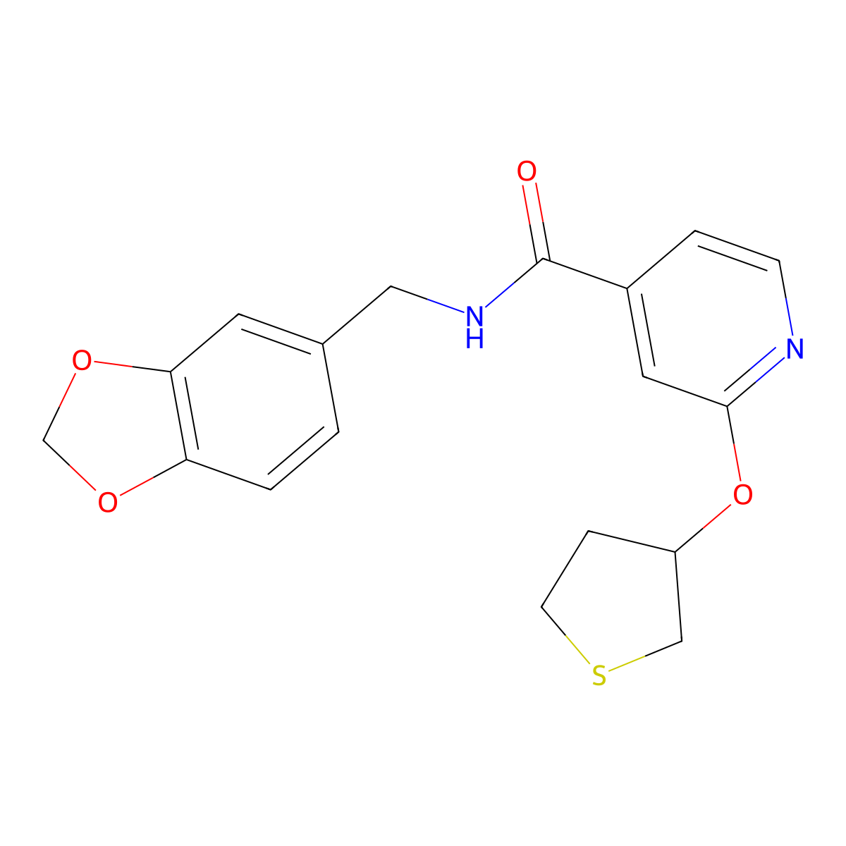 N-(benzo[d][1,3]dioxol-5-ylmethyl)-2-((tetrahydrothiophen-3-yl)oxy)isonicotinamide molecular structure, CAS 2034360-80-8