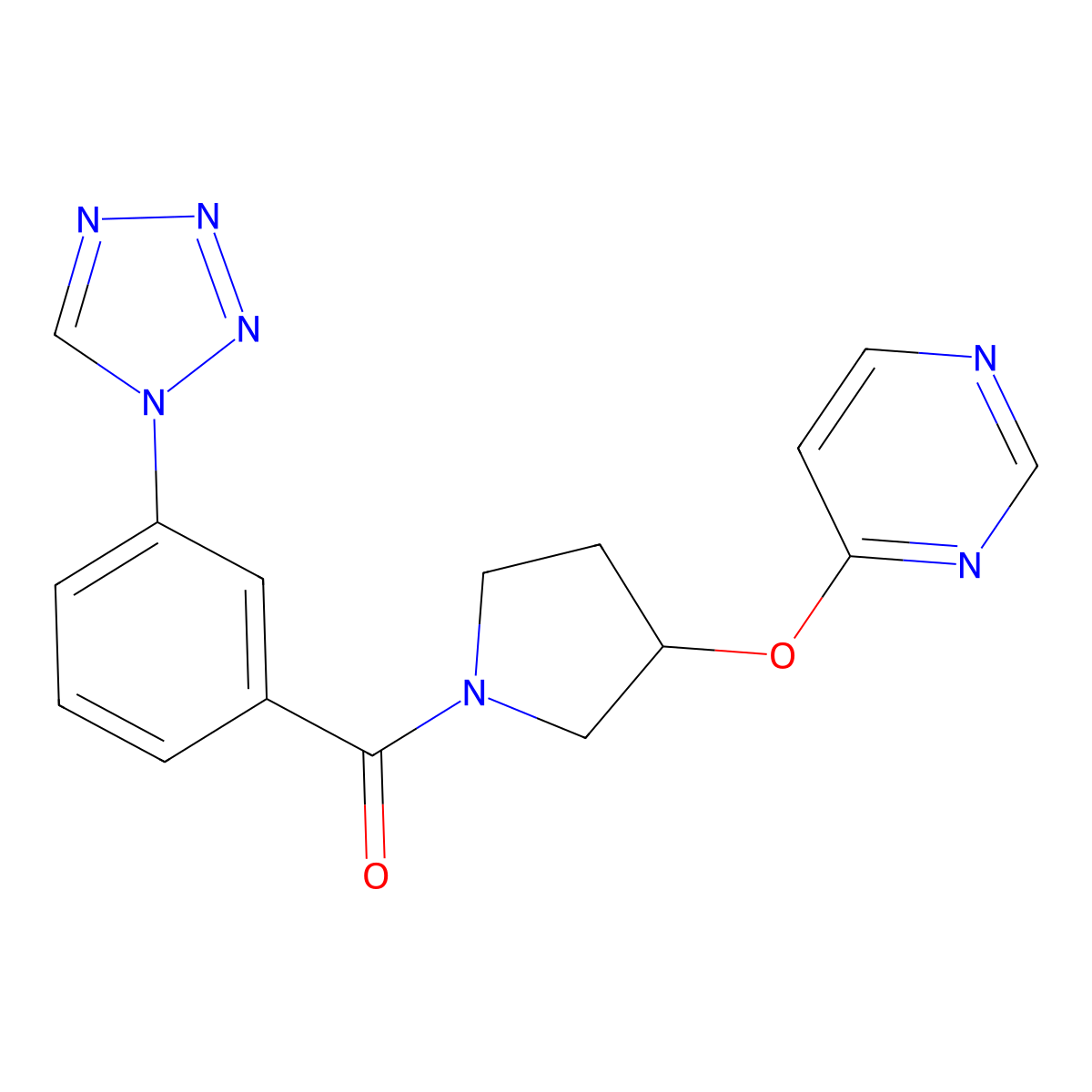(3-(1H-tetrazol-1-yl)phenyl)(3-(pyrimidin-4-yloxy)pyrrolidin-1-yl)methanone molecular structure, CAS 2034360-81-9