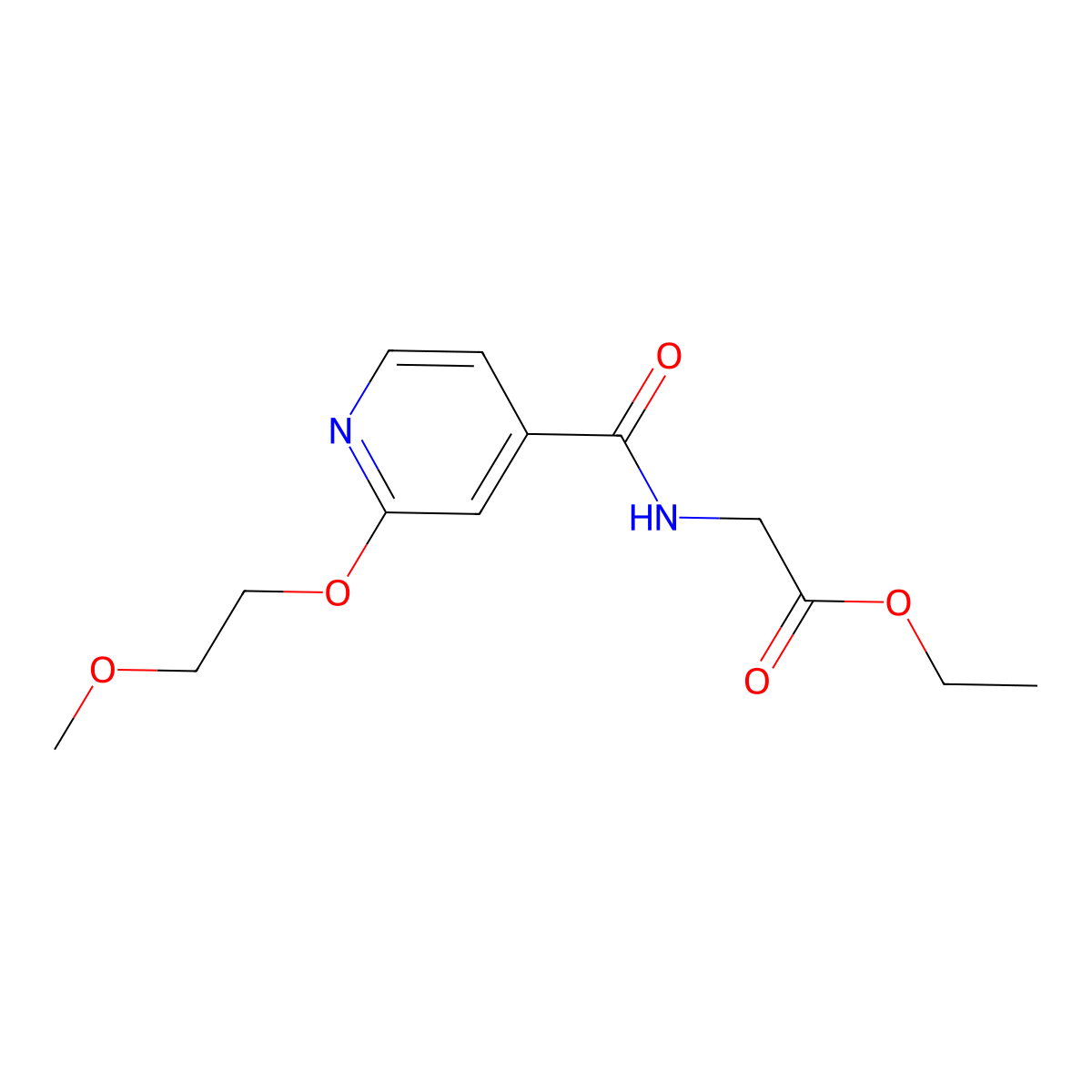Ethyl 2-(2-(2-methoxyethoxy)isonicotinamido)acetate molecular structure, CAS 2034360-82-0