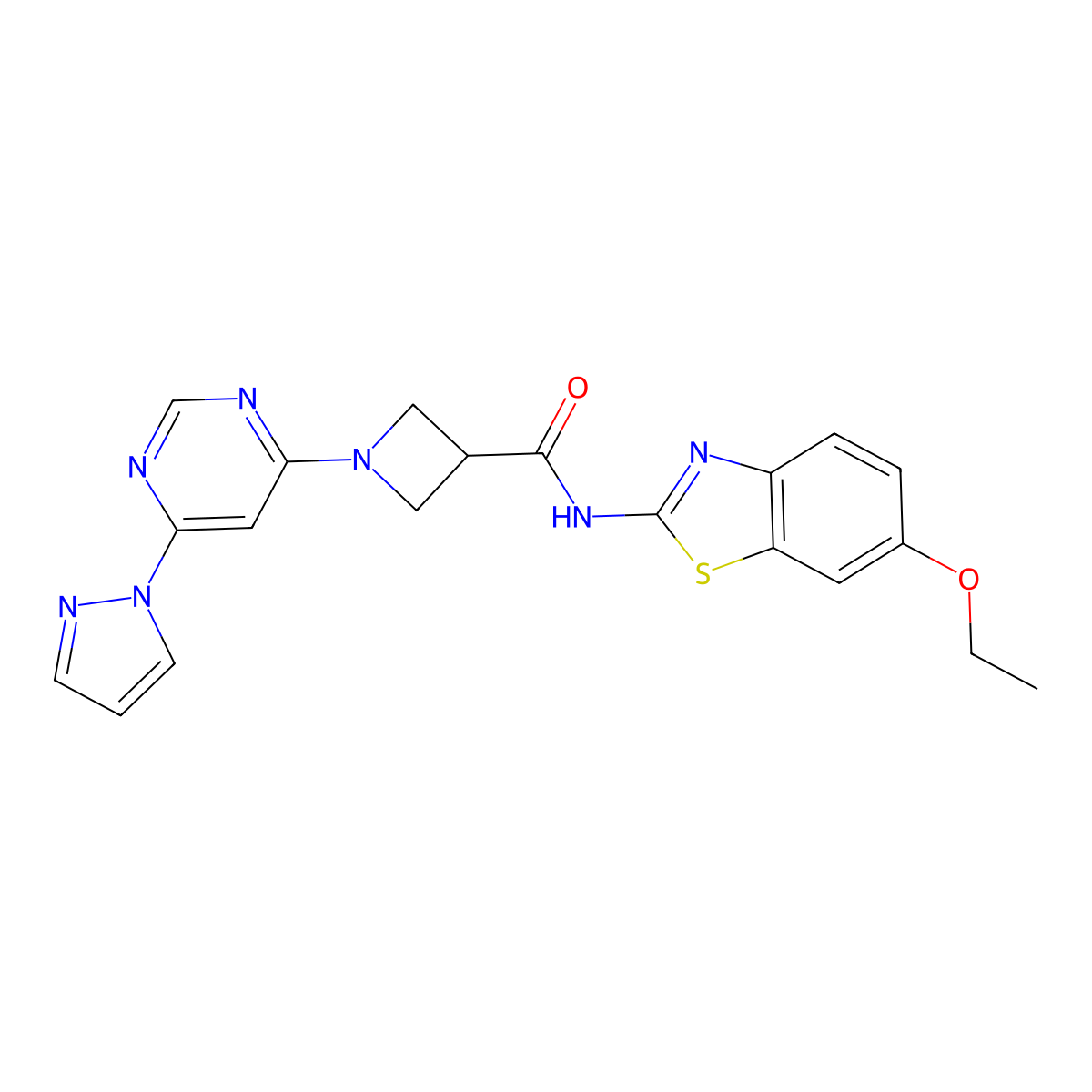 1-(6-(1H-pyrazol-1-yl)pyrimidin-4-yl)-N-(6-ethoxybenzo[d]thiazol-2-yl)azetidine-3-carboxamide molecular structure, CAS 2034360-88-6