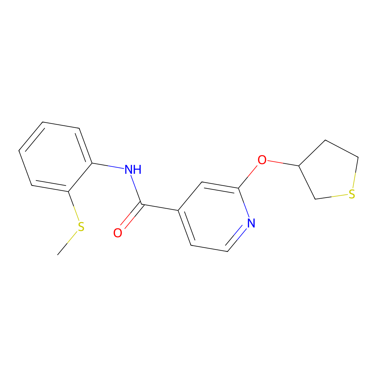 N-(2-(methylthio)phenyl)-2-((tetrahydrothiophen-3-yl)oxy)isonicotinamide molecular structure, CAS 2034360-96-6