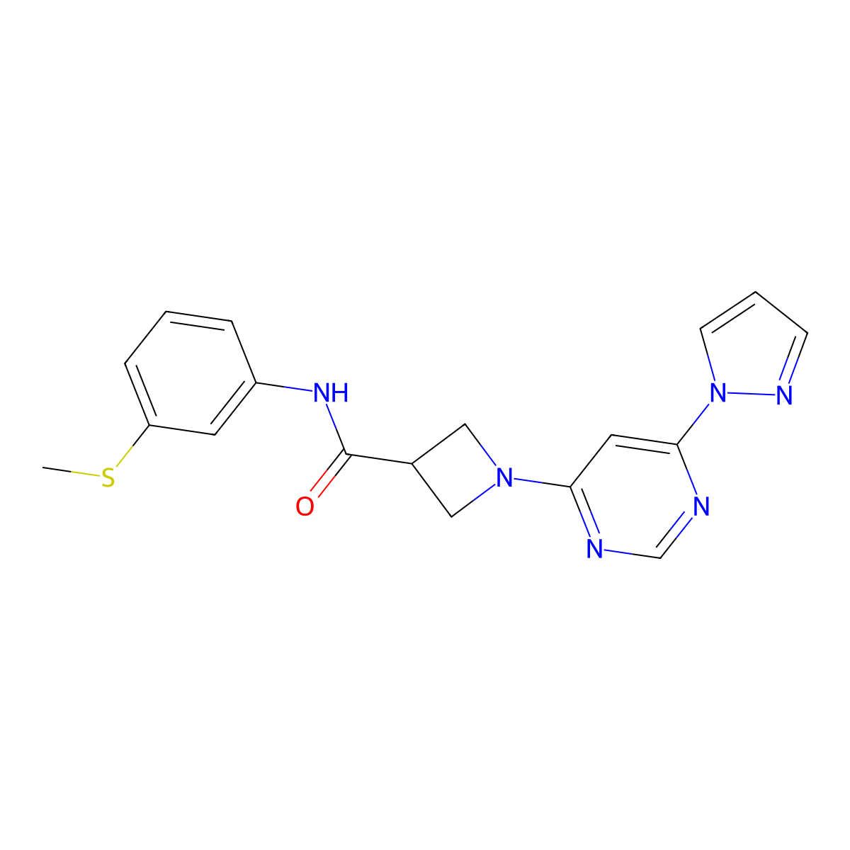 1-(6-(1H-pyrazol-1-yl)pyrimidin-4-yl)-N-(3-(methylthio)phenyl)azetidine-3-carboxamide molecular structure, CAS 2034361-00-5