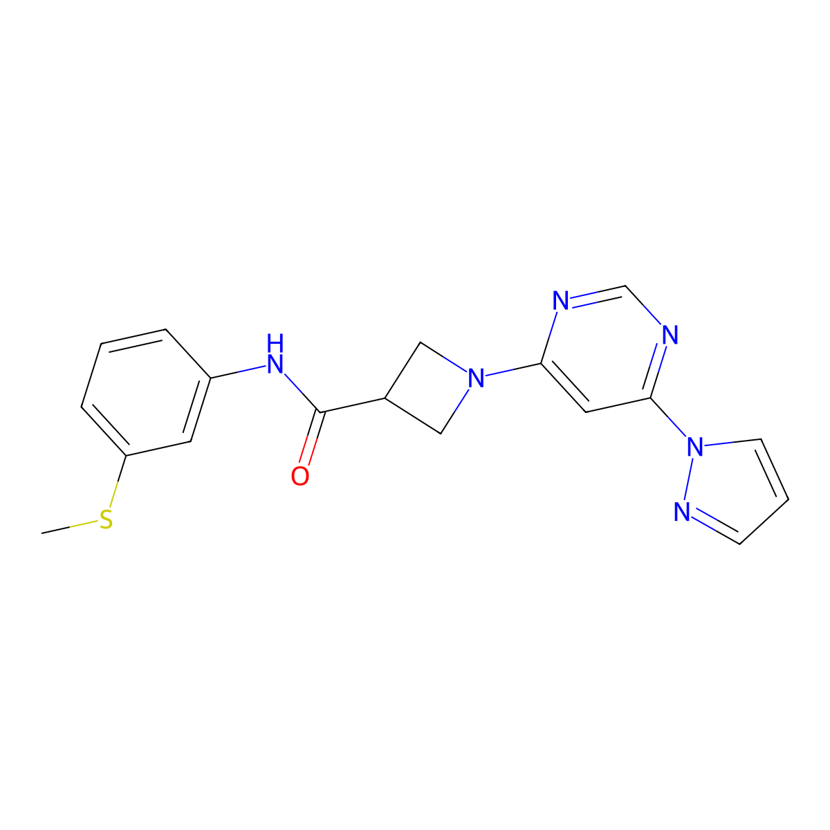 1-(6-(1H-pyrazol-1-yl)pyrimidin-4-yl)-N-(3-(methylthio)phenyl)azetidine-3-carboxamide molecular structure, CAS 2034361-00-5