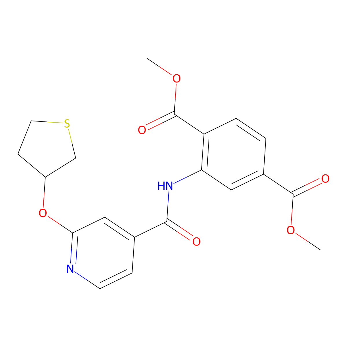 Dimethyl 2-(2-((tetrahydrothiophen-3-yl)oxy)isonicotinamido)terephthalate molecular structure, CAS 2034361-15-2