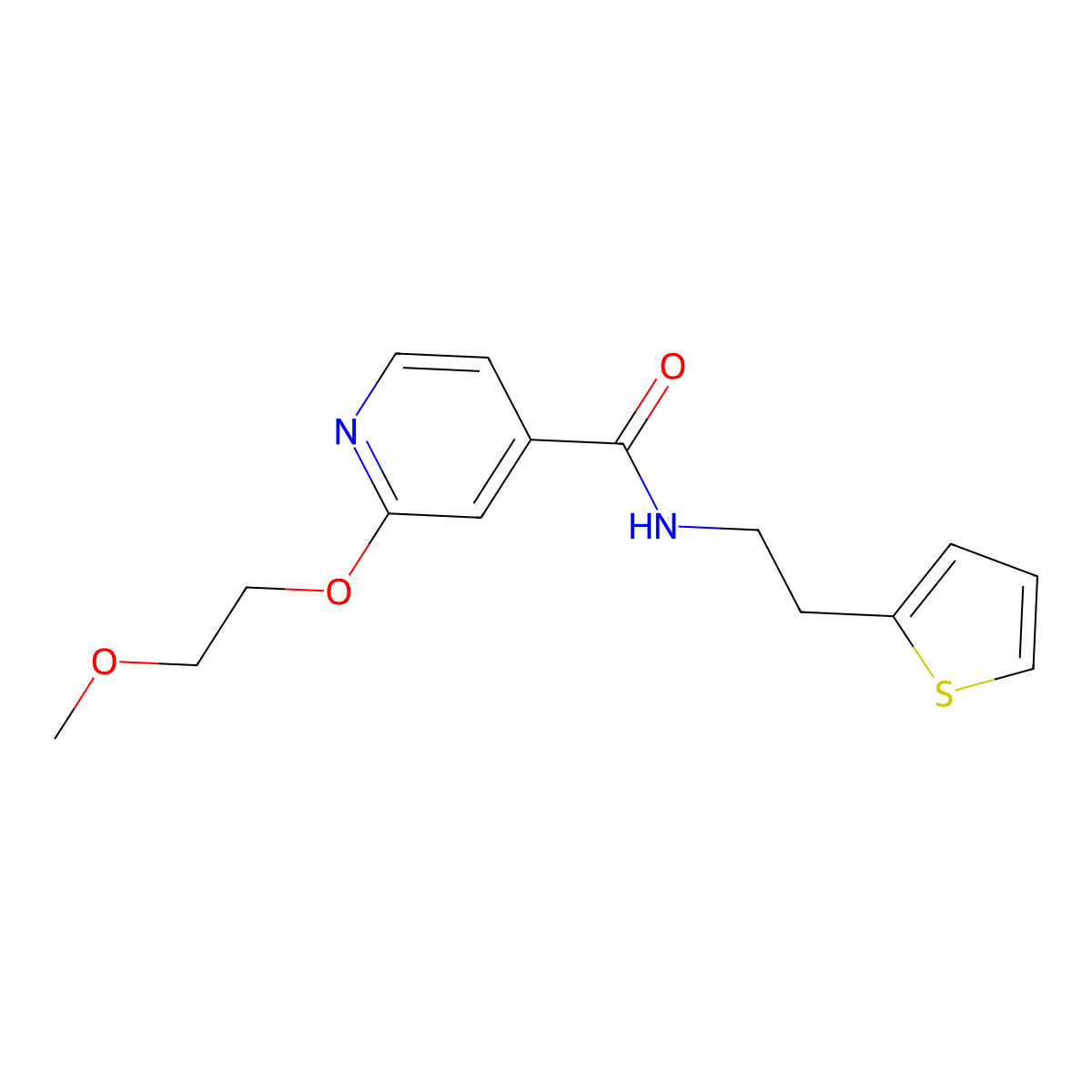 2-(2-methoxyethoxy)-N-(2-(thiophen-2-yl)ethyl)isonicotinamide molecular structure, CAS 2034361-16-3
