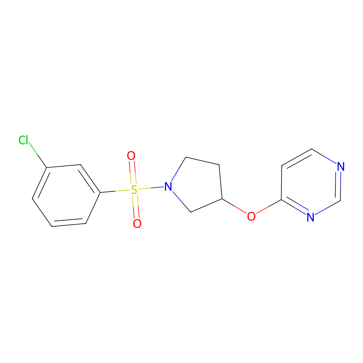 4-((1-((3-Chlorophenyl)sulfonyl)pyrrolidin-3-yl)oxy)pyrimidine molecular structure, CAS 2034361-28-7
