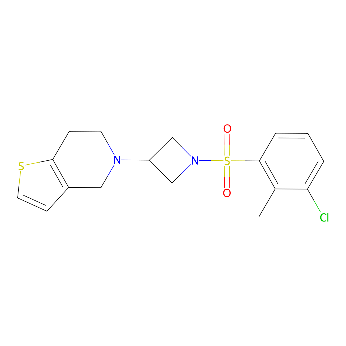 1-(3-chloro-2-methylbenzenesulfonyl)-3-{4H,5H,6H,7H-thieno[3,2-c]pyridin-5-yl}azetidine molecular structure, CAS 2034361-36-7
