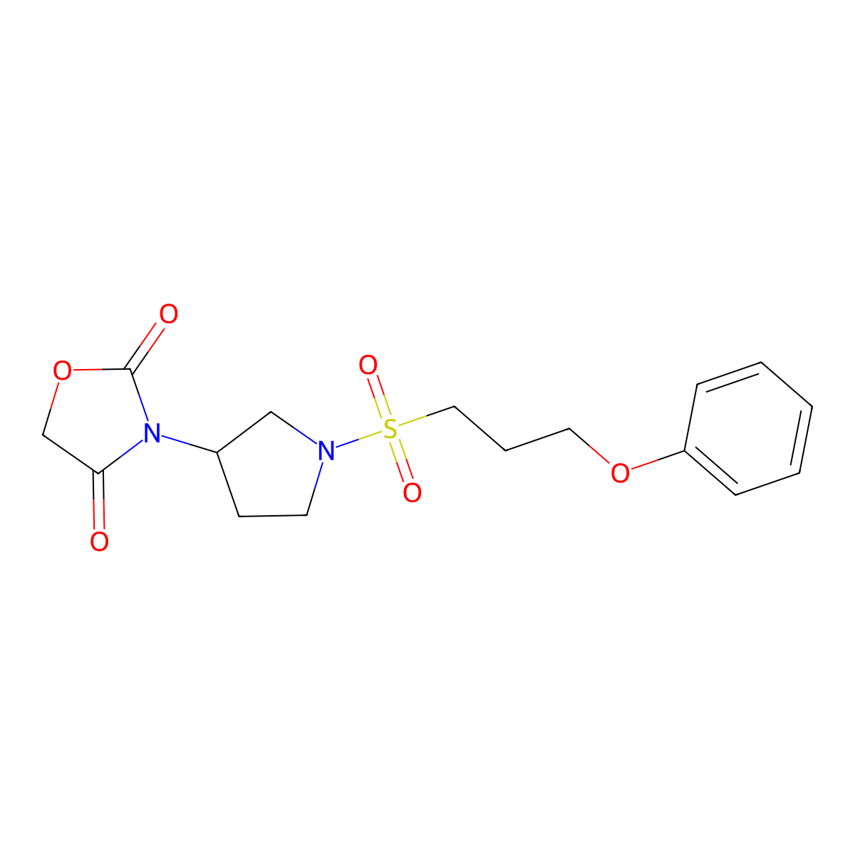 3-(1-((3-Phenoxypropyl)sulfonyl)pyrrolidin-3-yl)oxazolidine-2,4-dione molecular structure, CAS 2034361-38-9