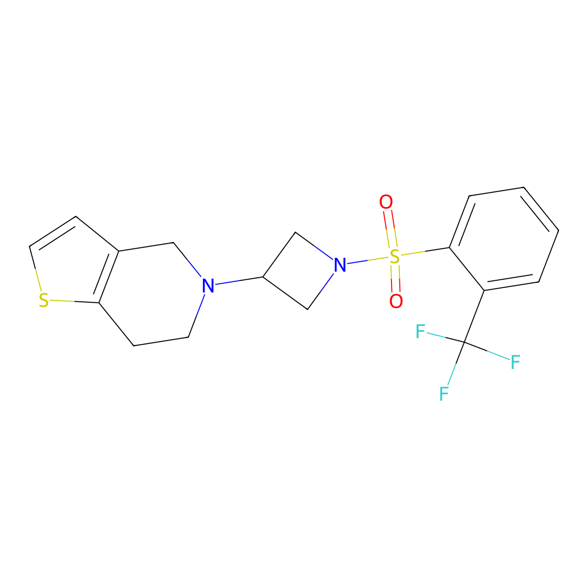 5-(1-((2-(Trifluoromethyl)phenyl)sulfonyl)azetidin-3-yl)-4,5,6,7-tetrahydrothieno[3,2-c]pyridine molecular structure, CAS 2034361-40-3