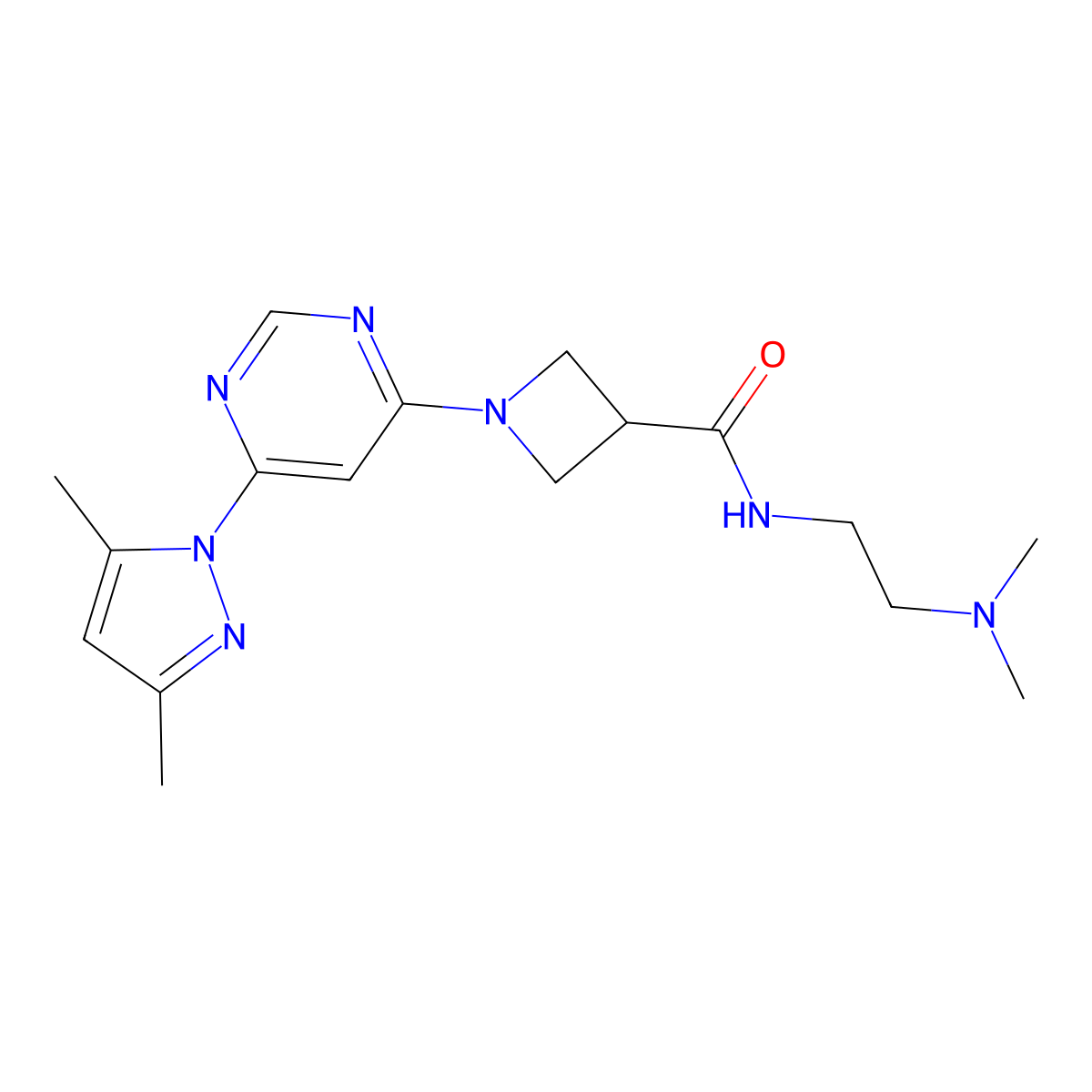 1-[6-(3,5-dimethyl-1H-pyrazol-1-yl)pyrimidin-4-yl]-N-[2-(dimethylamino)ethyl]azetidine-3-carboxamide molecular structure, CAS 2034361-42-5