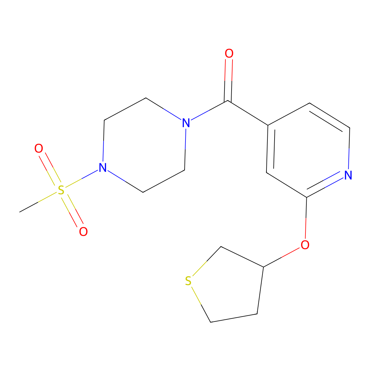 (4-(Methylsulfonyl)piperazin-1-yl)(2-((tetrahydrothiophen-3-yl)oxy)pyridin-4-yl)methanone molecular structure, CAS 2034361-49-2