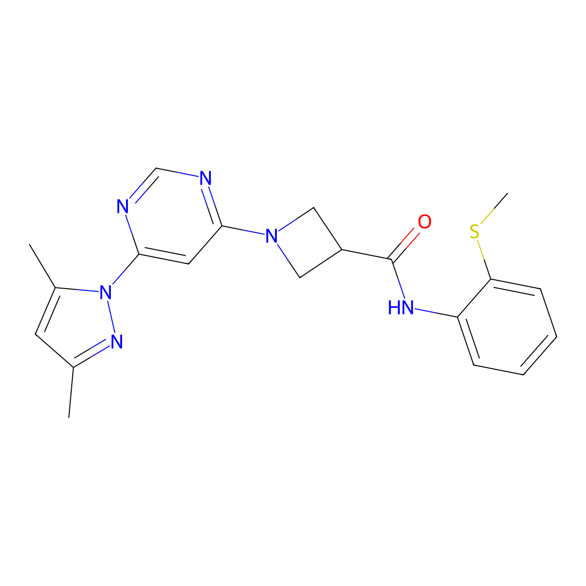 1-(6-(3,5-dimethyl-1H-pyrazol-1-yl)pyrimidin-4-yl)-N-(2-(methylthio)phenyl)azetidine-3-carboxamide molecular structure, CAS 2034361-67-4