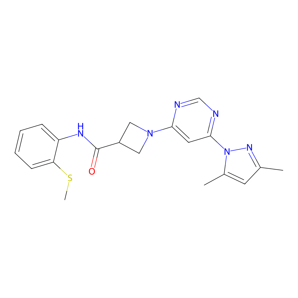 1-(6-(3,5-dimethyl-1H-pyrazol-1-yl)pyrimidin-4-yl)-N-(2-(methylthio)phenyl)azetidine-3-carboxamide molecular structure, CAS 2034361-67-4