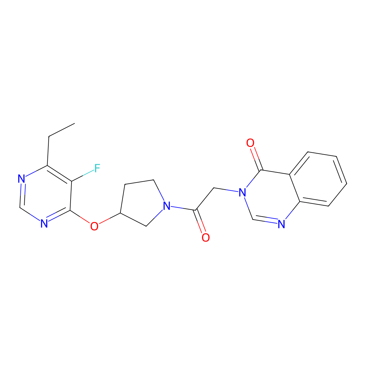 3-(2-(3-((6-ethyl-5-fluoropyrimidin-4-yl)oxy)pyrrolidin-1-yl)-2-oxoethyl)quinazolin-4(3H)-one molecular structure, CAS 2034361-69-6