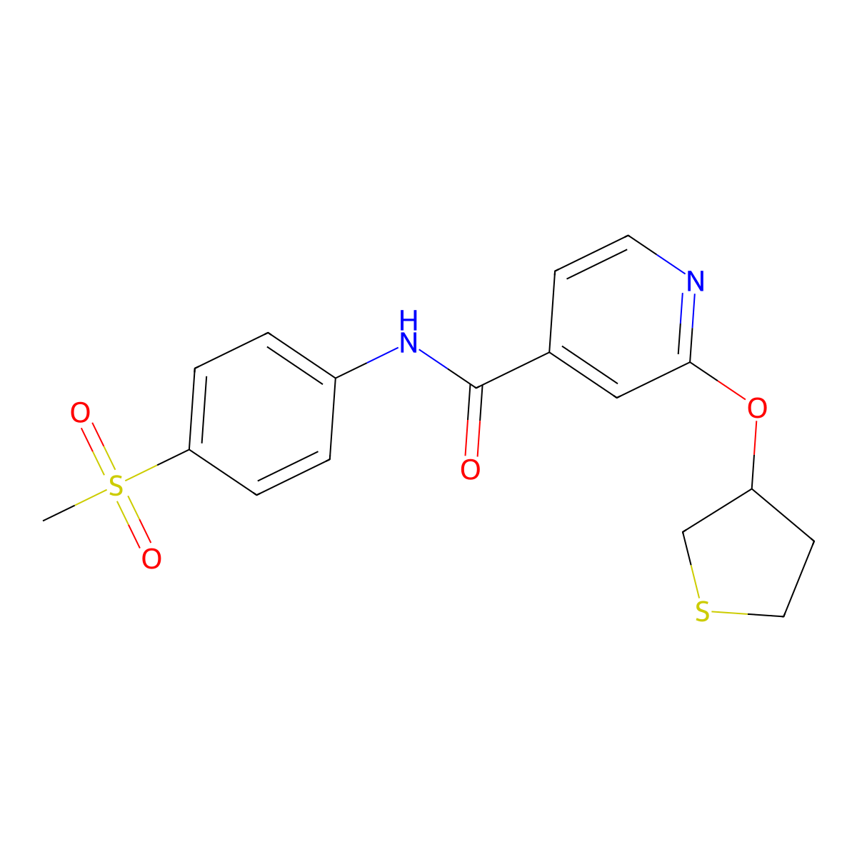 N-(4-(methylsulfonyl)phenyl)-2-((tetrahydrothiophen-3-yl)oxy)isonicotinamide molecular structure, CAS 2034361-71-0