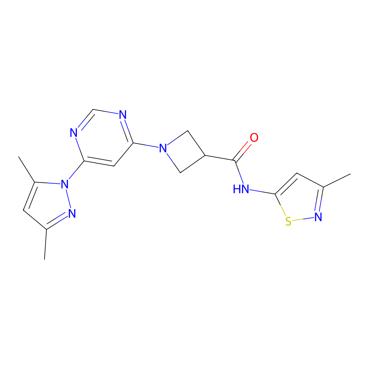 1-(6-(3,5-dimethyl-1H-pyrazol-1-yl)pyrimidin-4-yl)-N-(3-methylisothiazol-5-yl)azetidine-3-carboxamide molecular structure, CAS 2034361-74-3
