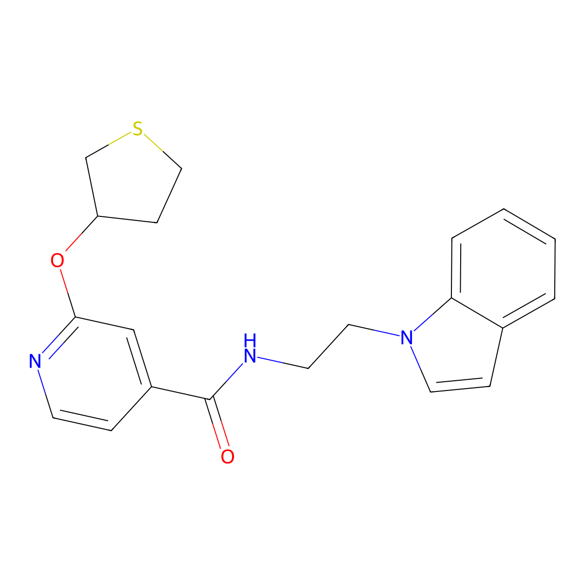 N-(2-(1H-indol-1-yl)ethyl)-2-((tetrahydrothiophen-3-yl)oxy)isonicotinamide molecular structure, CAS 2034361-75-4