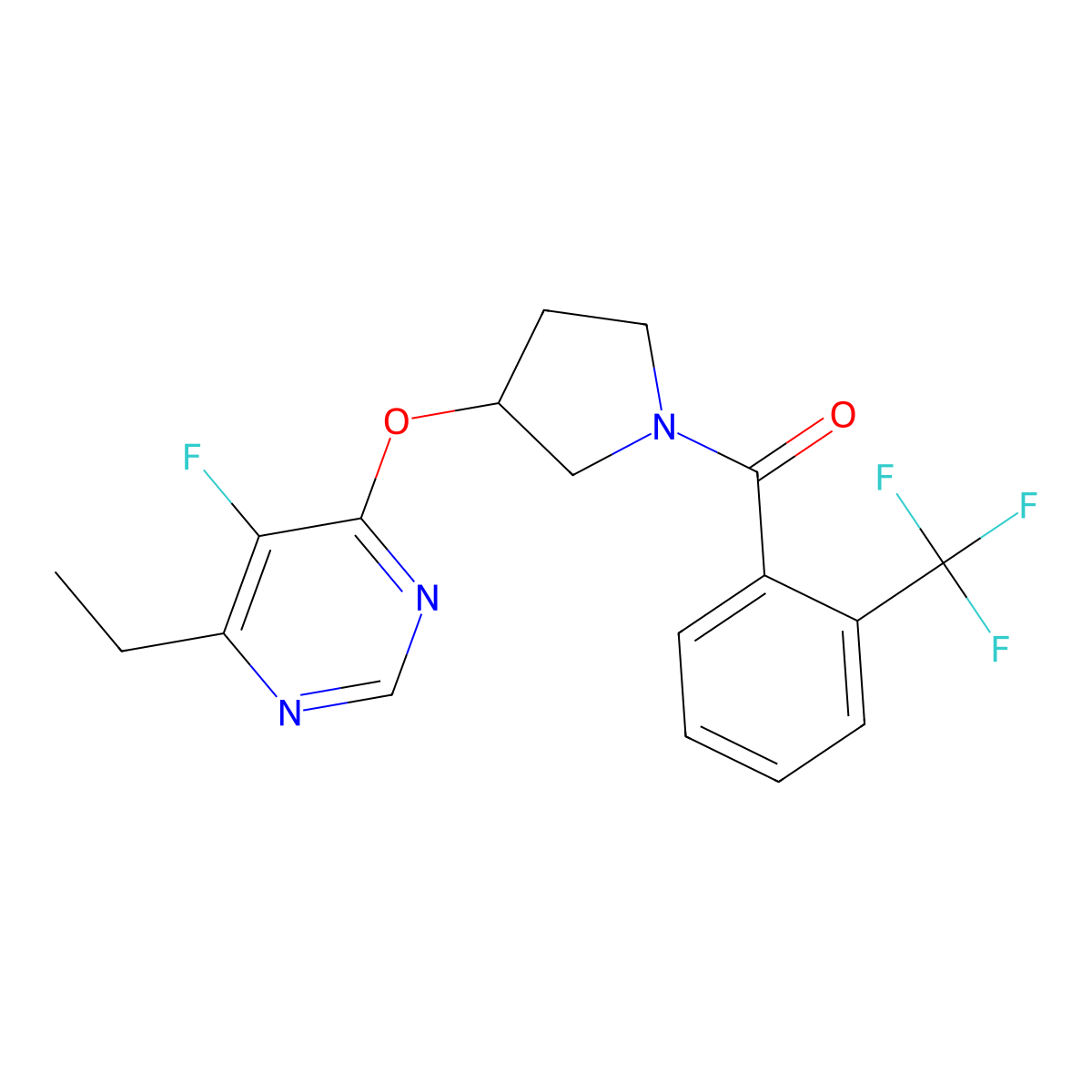 (3-((6-Ethyl-5-fluoropyrimidin-4-yl)oxy)pyrrolidin-1-yl)(2-(trifluoromethyl)phenyl)methanone molecular structure, CAS 2034361-78-7