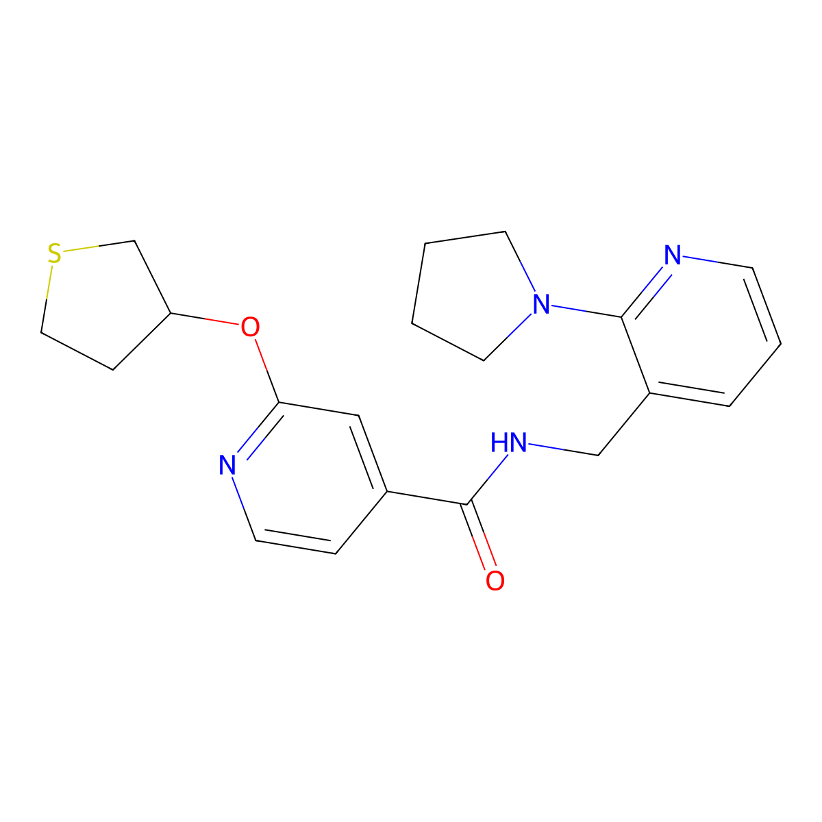 N-((2-(pyrrolidin-1-yl)pyridin-3-yl)methyl)-2-((tetrahydrothiophen-3-yl)oxy)isonicotinamide molecular structure, CAS 2034361-80-1