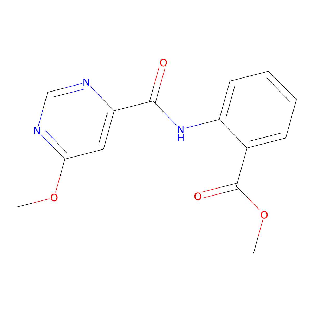 Methyl 2-(6-methoxypyrimidine-4-carboxamido)benzoate molecular structure, CAS 2034361-81-2