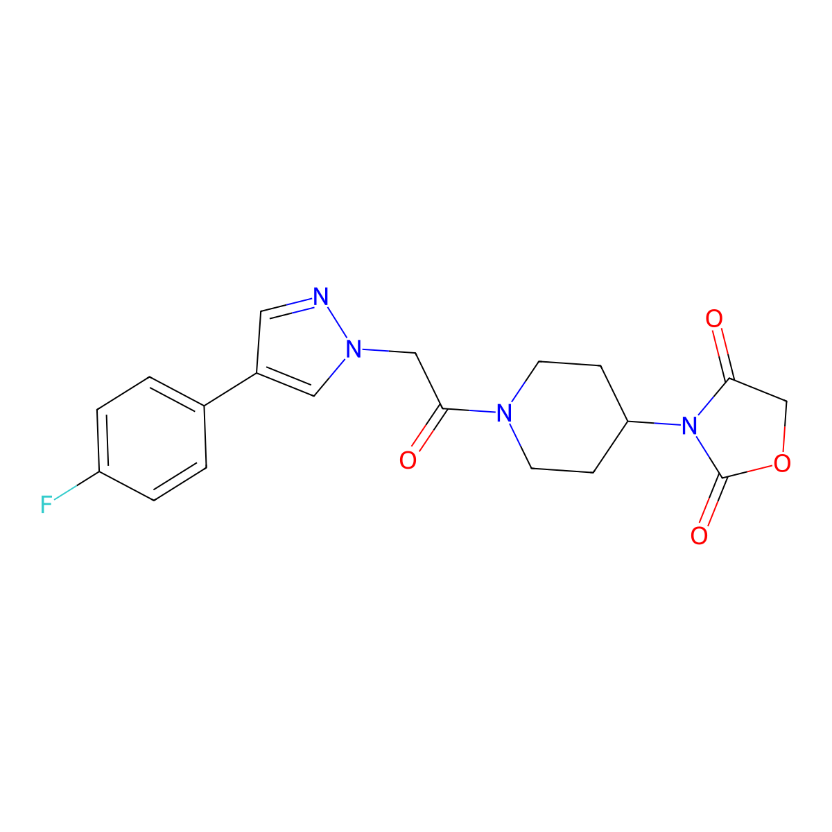 3-(1-(2-(4-(4-fluorophenyl)-1H-pyrazol-1-yl)acetyl)piperidin-4-yl)oxazolidine-2,4-dione molecular structure, CAS 2034361-82-3