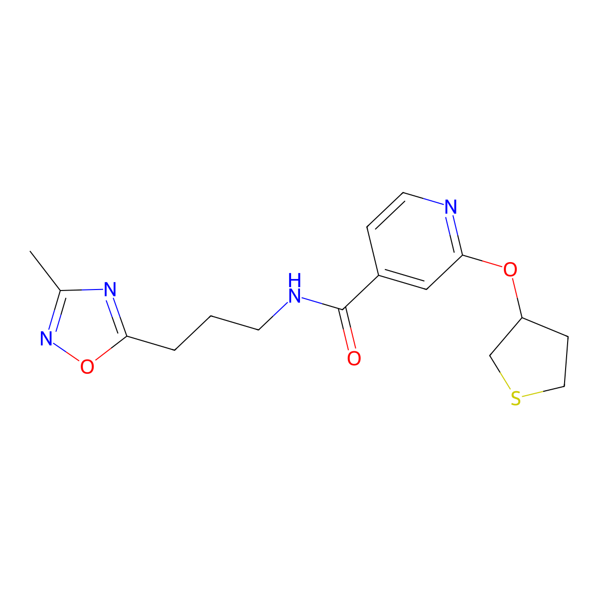 N-(3-(3-methyl-1,2,4-oxadiazol-5-yl)propyl)-2-((tetrahydrothiophen-3-yl)oxy)isonicotinamide molecular structure, CAS 2034361-85-6