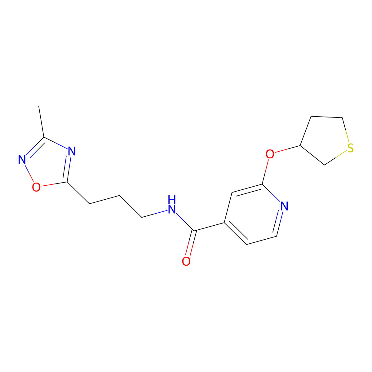 N-(3-(3-methyl-1,2,4-oxadiazol-5-yl)propyl)-2-((tetrahydrothiophen-3-yl)oxy)isonicotinamide molecular structure, CAS 2034361-85-6