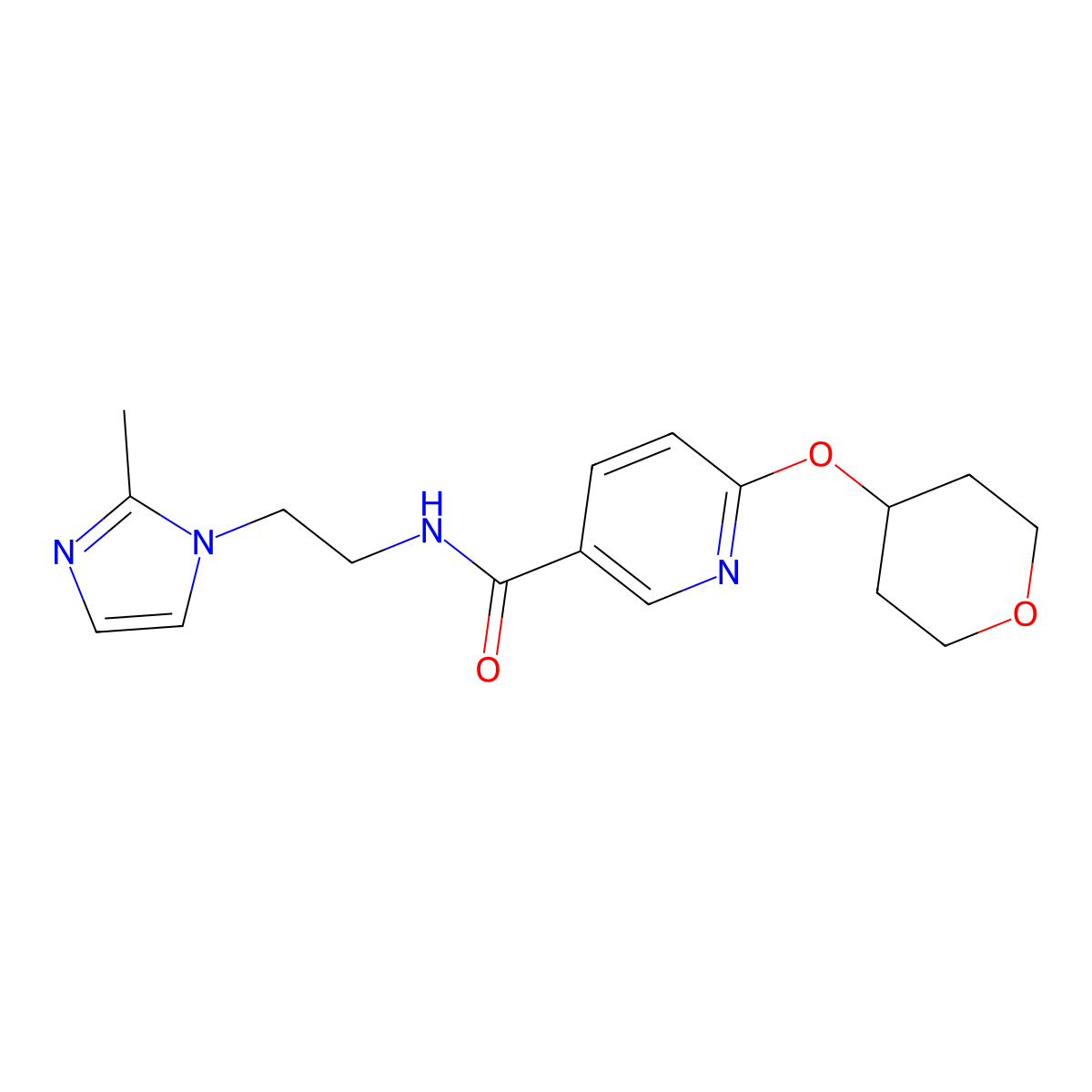 N-(2-(2-methyl-1H-imidazol-1-yl)ethyl)-6-((tetrahydro-2H-pyran-4-yl)oxy)nicotinamide molecular structure, CAS 2034361-89-0