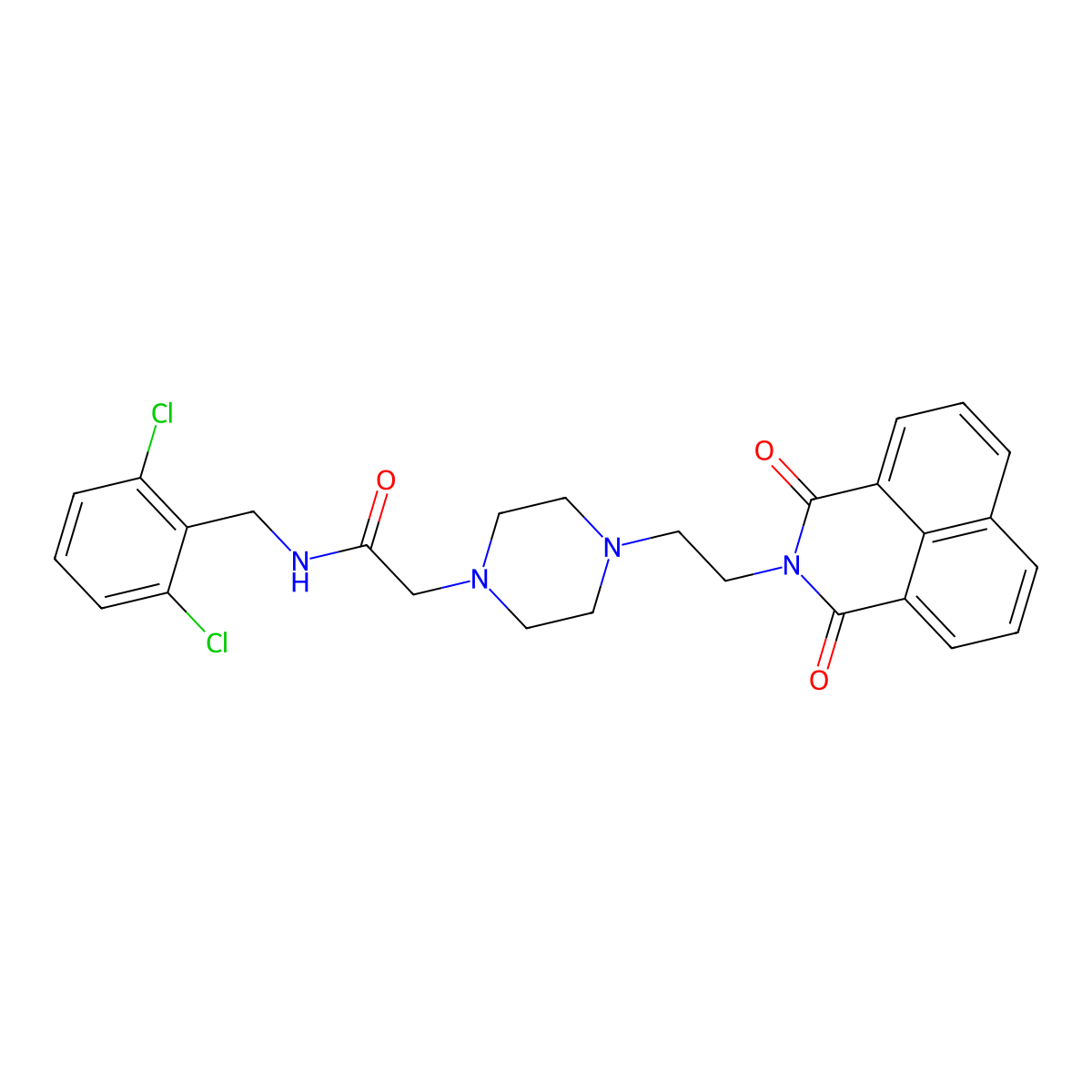 N-(2,6-dichlorobenzyl)-2-(4-(2-(1,3-dioxo-1H-benzo[de]isoquinolin-2(3H)-yl)ethyl)piperazin-1-yl)acetamide molecular structure, CAS 2034361-90-3