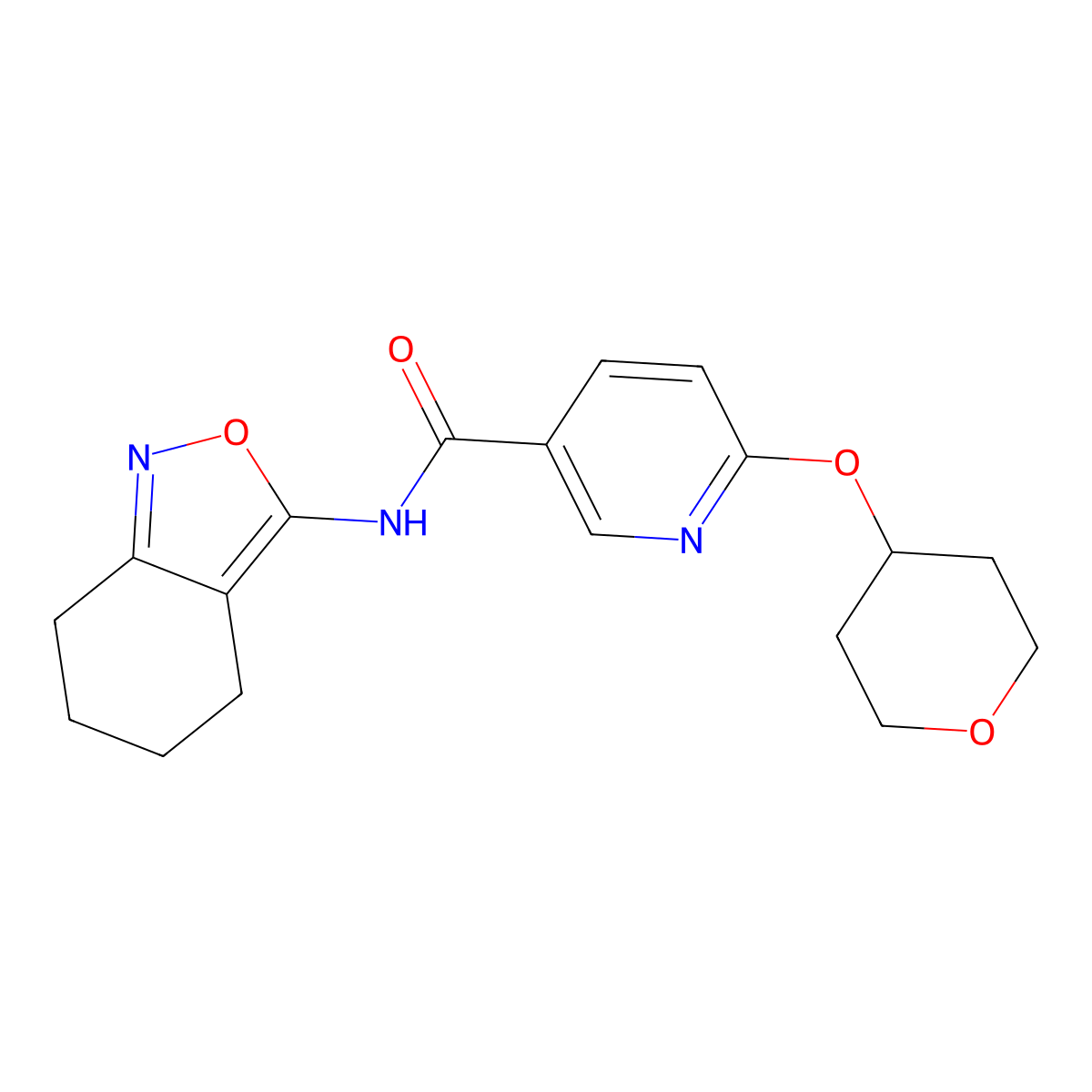 6-((tetrahydro-2H-pyran-4-yl)oxy)-N-(4,5,6,7-tetrahydrobenzo[c]isoxazol-3-yl)nicotinamide molecular structure, CAS 2034361-97-0