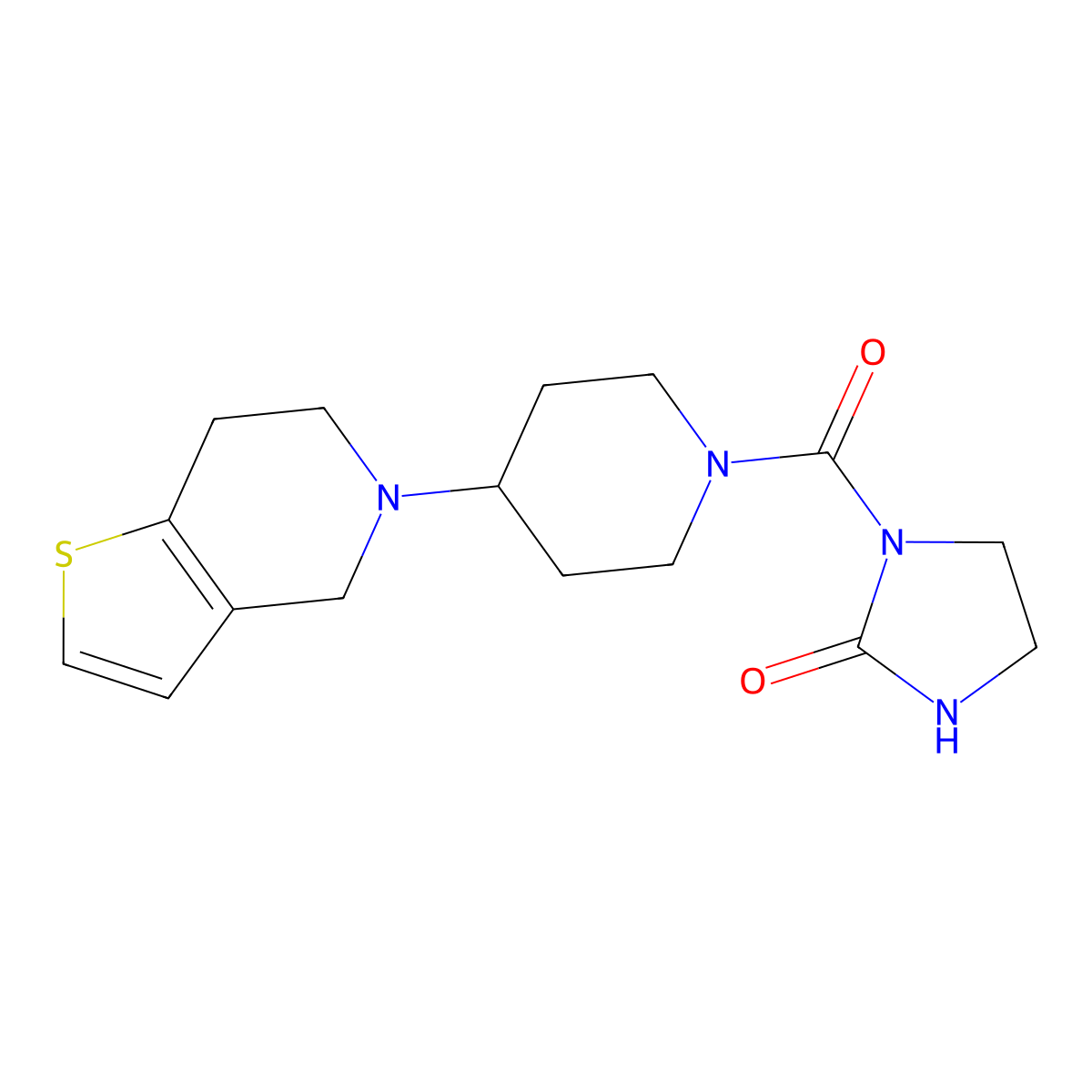 1-(4-(6,7-dihydrothieno[3,2-c]pyridin-5(4H)-yl)piperidine-1-carbonyl)imidazolidin-2-one molecular structure, CAS 2034361-98-1