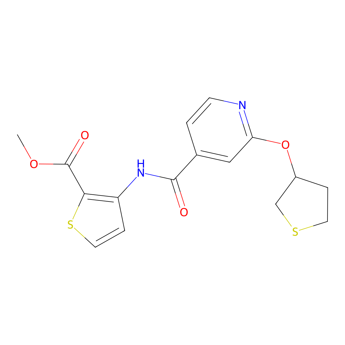 Methyl 3-(2-((tetrahydrothiophen-3-yl)oxy)isonicotinamido)thiophene-2-carboxylate molecular structure, CAS 2034362-13-3
