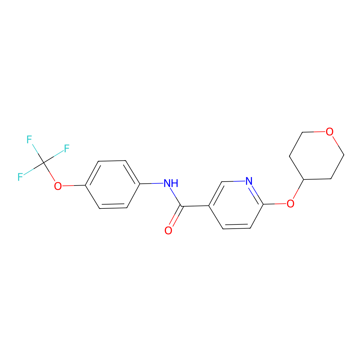 6-((tetrahydro-2H-pyran-4-yl)oxy)-N-(4-(trifluoromethoxy)phenyl)nicotinamide molecular structure, CAS 2034362-21-3