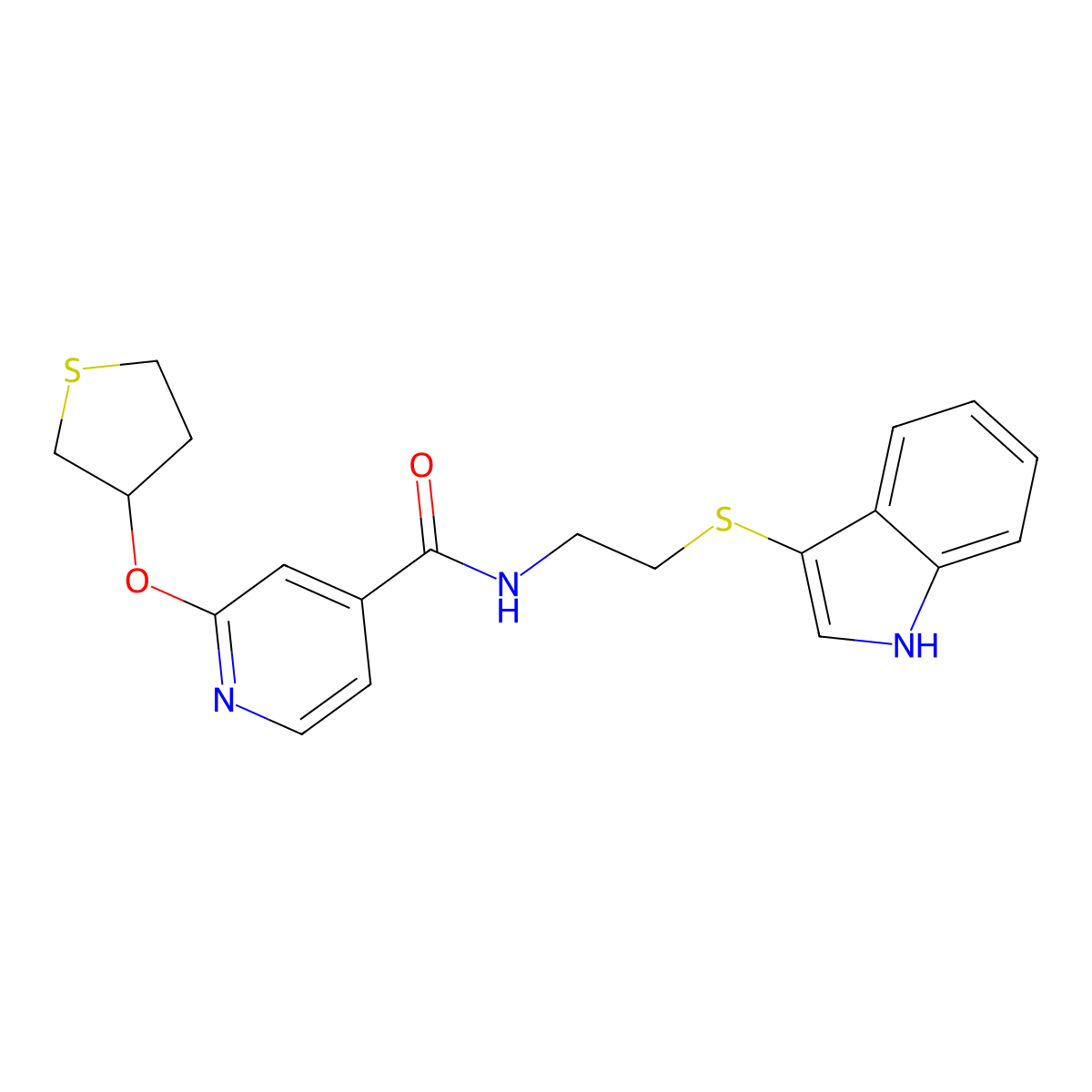 N-(2-((1H-indol-3-yl)thio)ethyl)-2-((tetrahydrothiophen-3-yl)oxy)isonicotinamide molecular structure, CAS 2034362-22-4