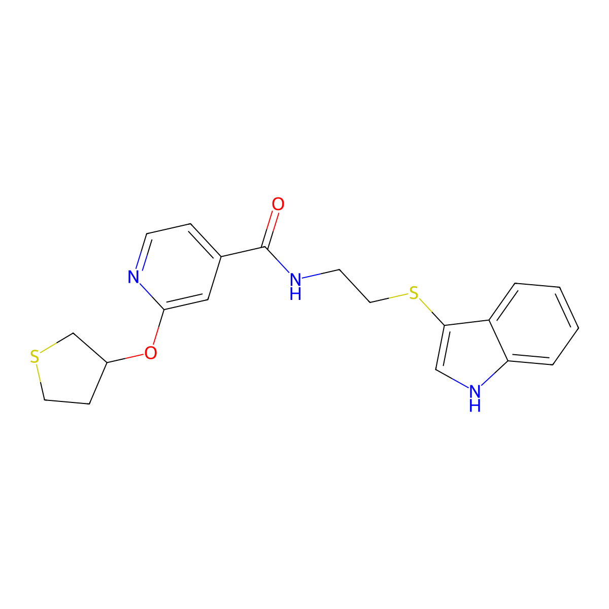 N-(2-((1H-indol-3-yl)thio)ethyl)-2-((tetrahydrothiophen-3-yl)oxy)isonicotinamide molecular structure, CAS 2034362-22-4