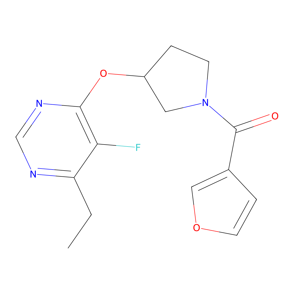 (3-((6-Ethyl-5-fluoropyrimidin-4-yl)oxy)pyrrolidin-1-yl)(furan-3-yl)methanone molecular structure, CAS 2034362-24-6